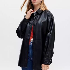 NWOT 7 for all mankind Faux Leather Snap Button Shirt Jacket Shacket Size Medium